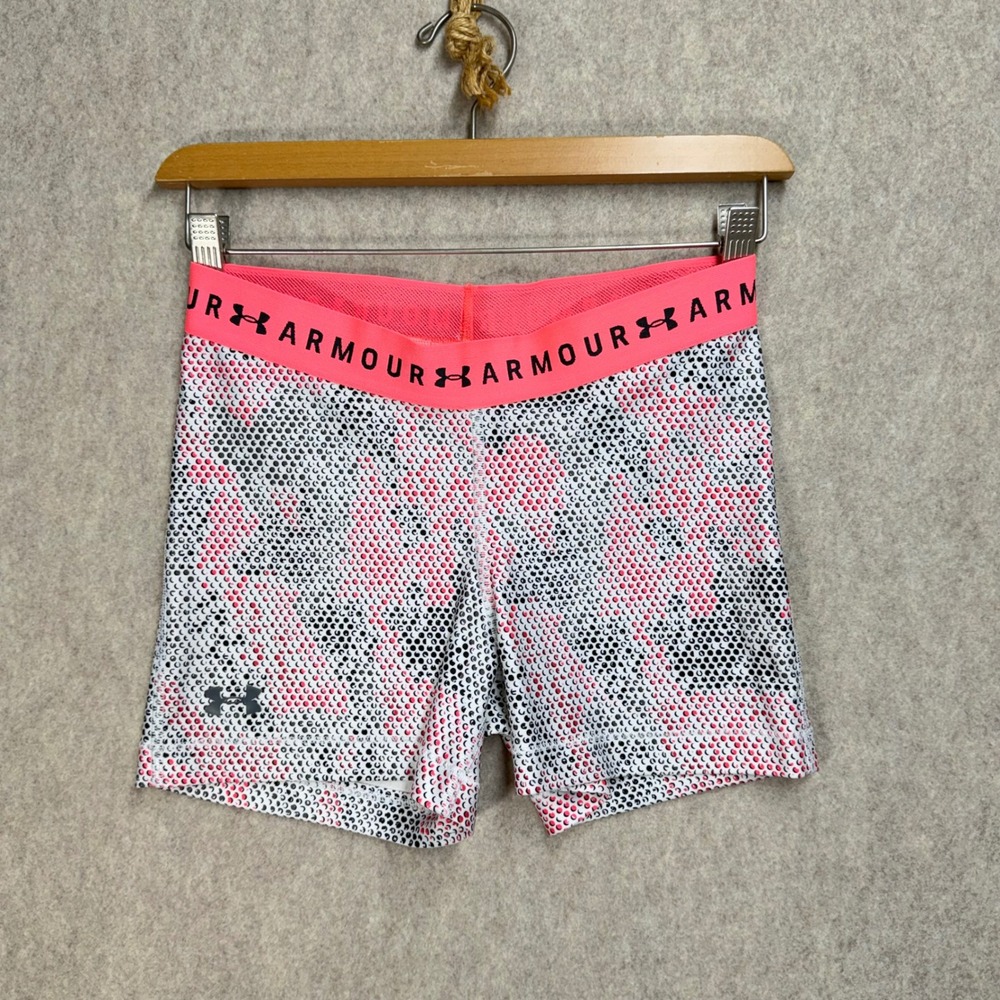 Under Armour HeatGear Compression Shorts Pink Black Dot Womens Medium 3in Inseam